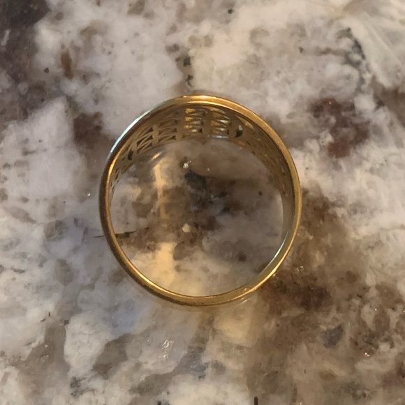 Vintage Gold Plated Flower of Life Ring, Stainless Steel, Approx. Size 7 - Picture 4 of 6